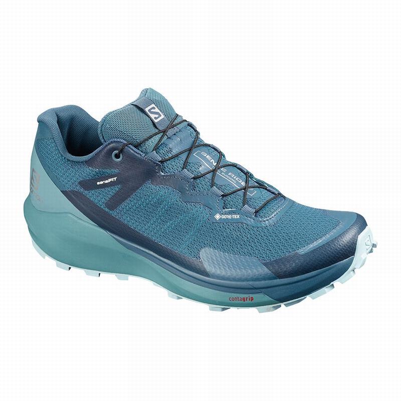 Salomon SENSE RIDE 3 GTX INVIS. FIT W Zapatillas Trail Running Mujer - Turquesa / Azules - Colombia